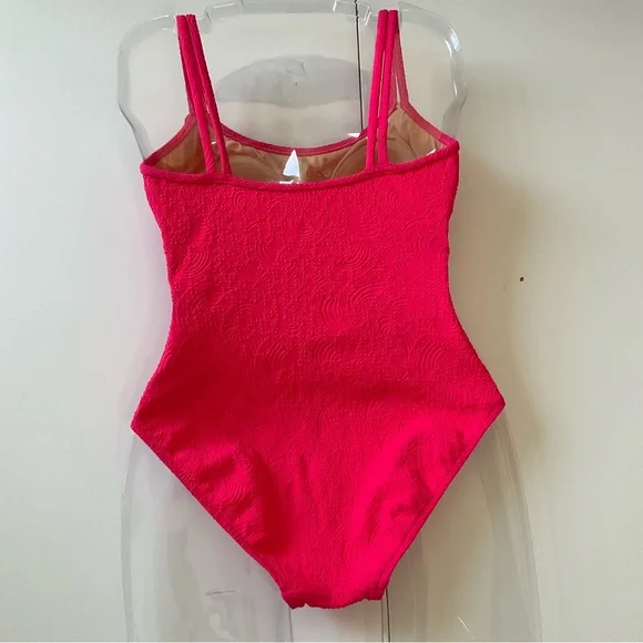 Pink Textured Vintage One Piece Swimsuit Nautical Shell Accents Made in USA 10 - Picture 2 of 12